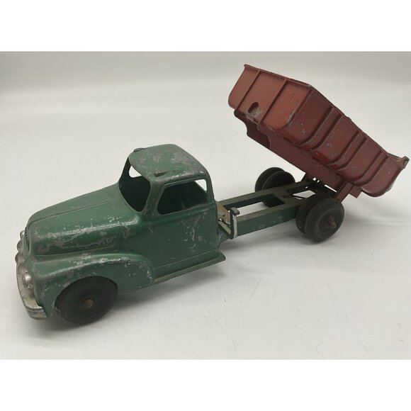 Hubley Vintage Diecast Green And Red #469 476 Kiddie Toy Dump Truck 9" Long x 3" - Picture 11 of 15